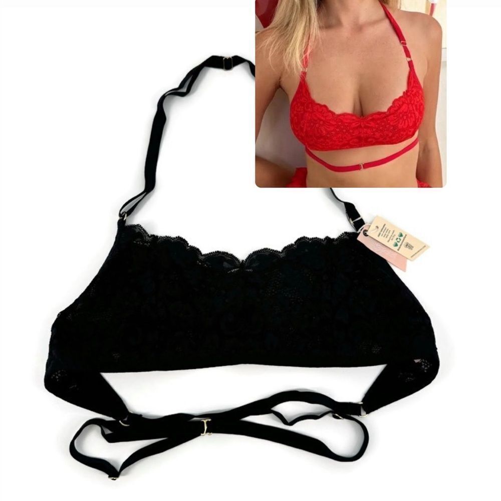 Free People x We are HAH Don't Cross Me Halter Bralette Black Small NWT